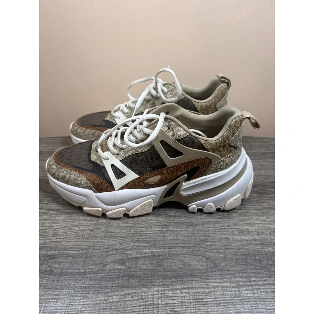 Michael Kors Miles Mens Brown Monogram Logo Chunky Trainer Sneakers
